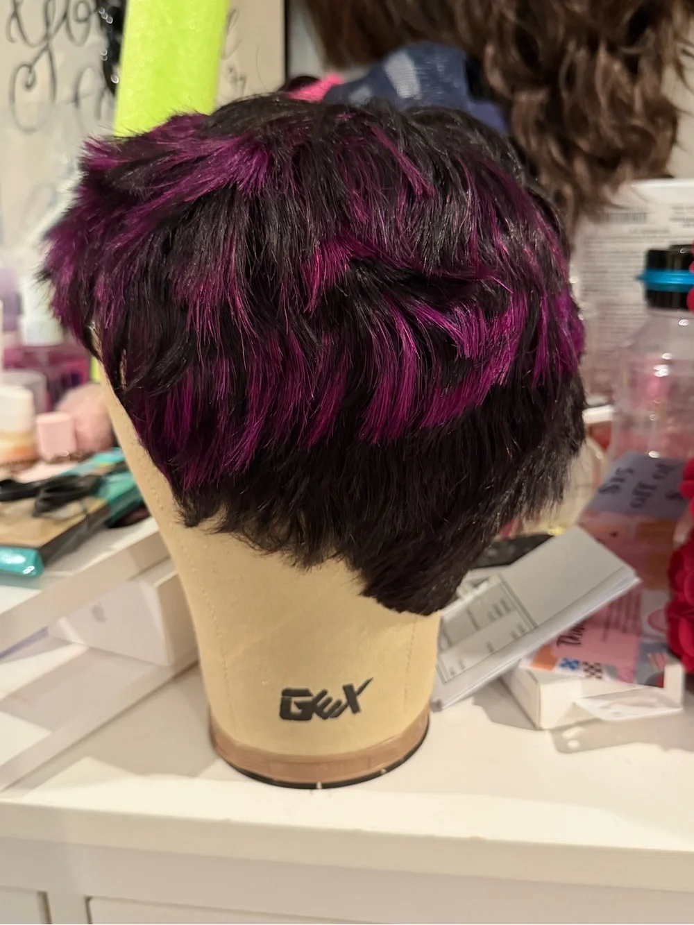 Short Women's Synthetic Wig in Deep Purple and Black